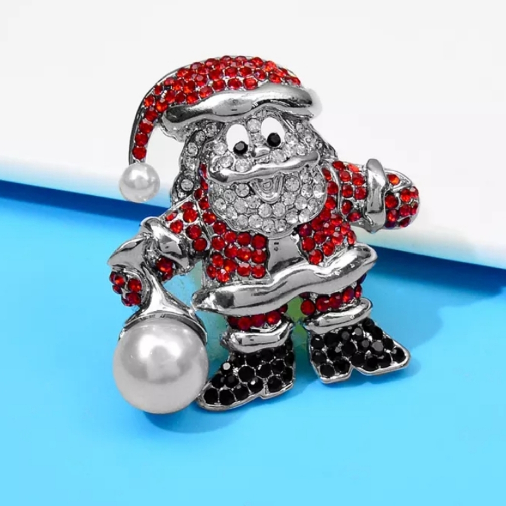 Rhinestone Santa Christmas Brooch Pin